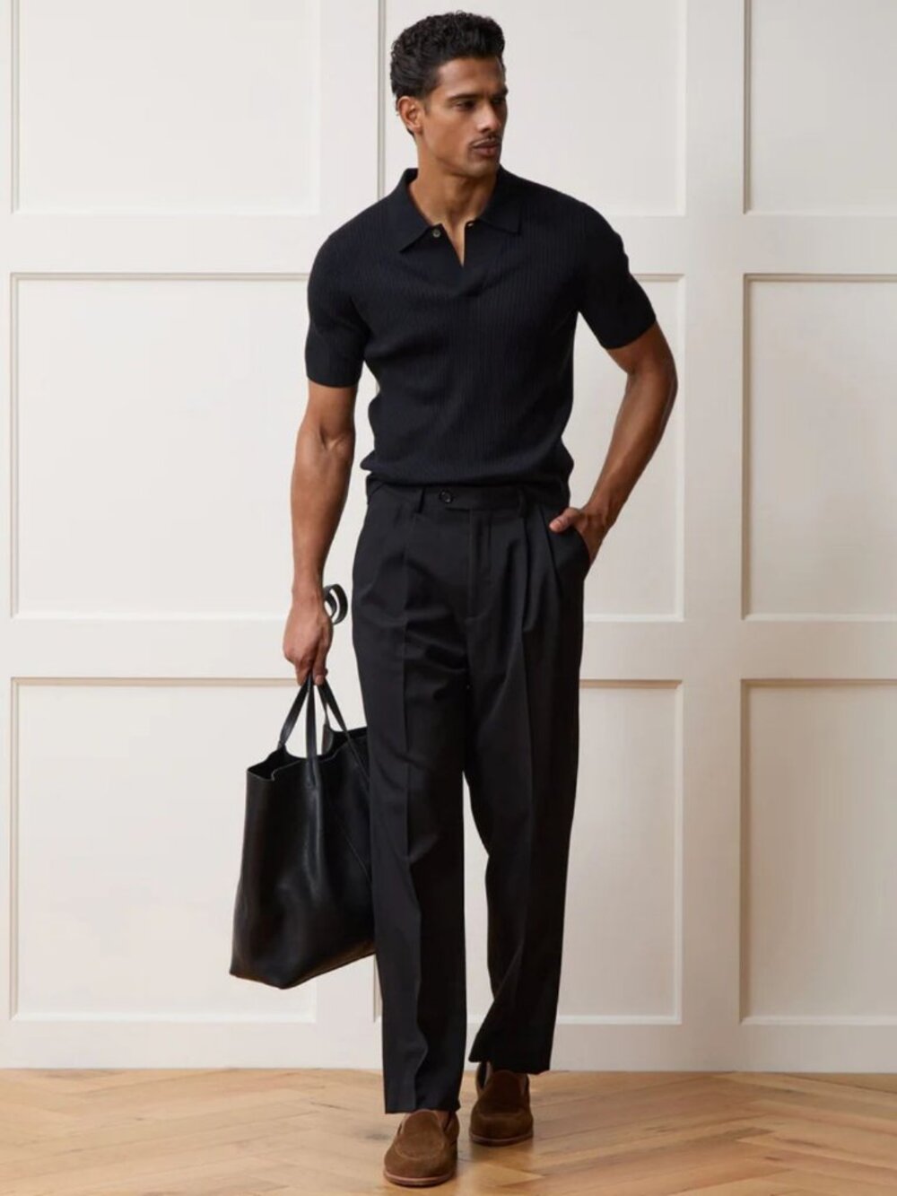 Todd Snyder Cotton-Cashmere Sweater Polo Tee Black Size Medium